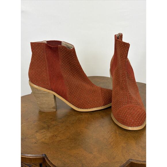 Anthropologie Shoes - Anthropologie Terracotta Suede Ankle Boots Gold Studs Stacked Heel 8.5 Boho Rust